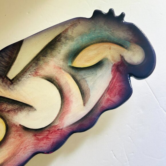 Harris Cies Abstract Pottery Rectangle Footed Platter Tray Signed 2001 FLAWS - Picture 3 of 9